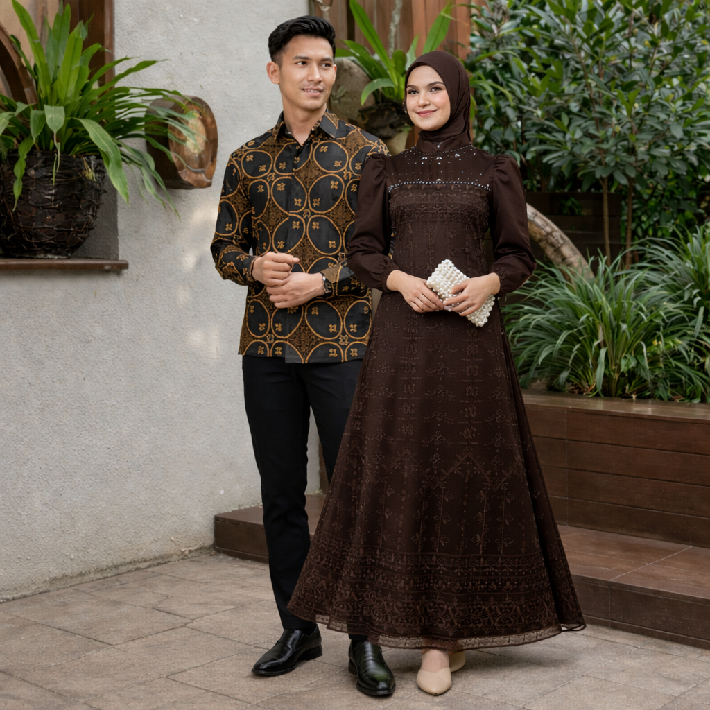 COUPLE PESTA KONDANGAN DRESS SATIN MAXMARA SET KEMEJA BATIK PREMIUM READY JUMBO XXL MEWAH PASANGAN C