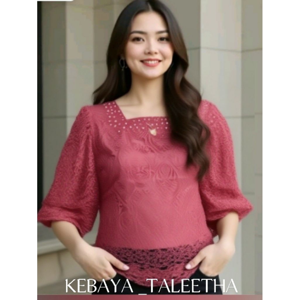 Kebaya_Taleetha Blus Kebaya Brokat Mewah Model Tangan Kembang Atasan Wanita Kekinian model terbaru k