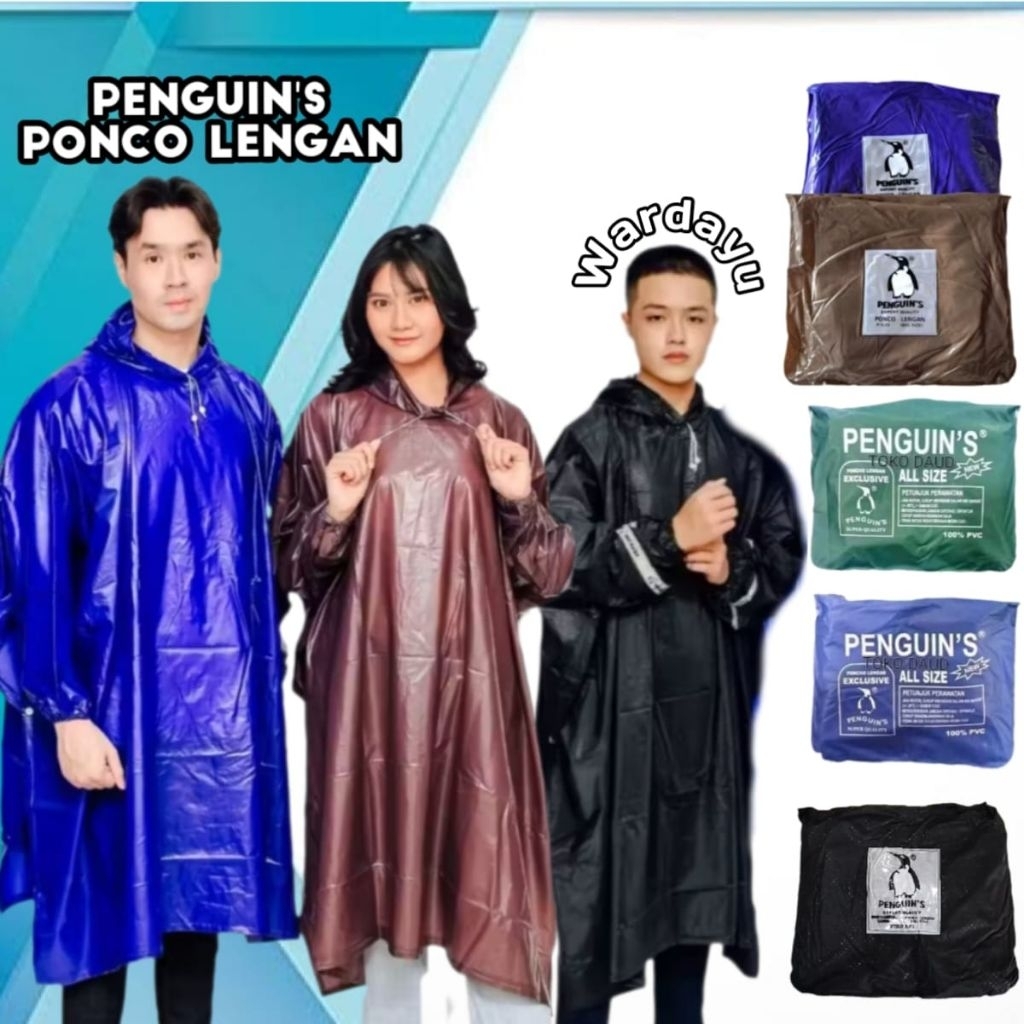 Jas Hujan Penguin Ponco Lengan Jumbo Pinguin P535 Dewasa Pria Wanita / Penguins Raincoat Poncho Mant