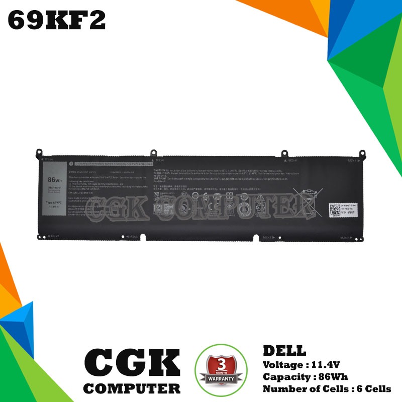 Baterai Laptop Alienware M15 R3 R7 M17 R4 M16 R1 86Wh 69KF2