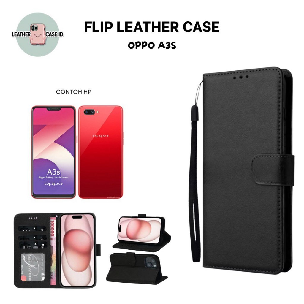 Flip Case Dompet Kulit Oppo A3S / Wallet Leather Cover Magnet / Casing HP Stand Slot Kartu