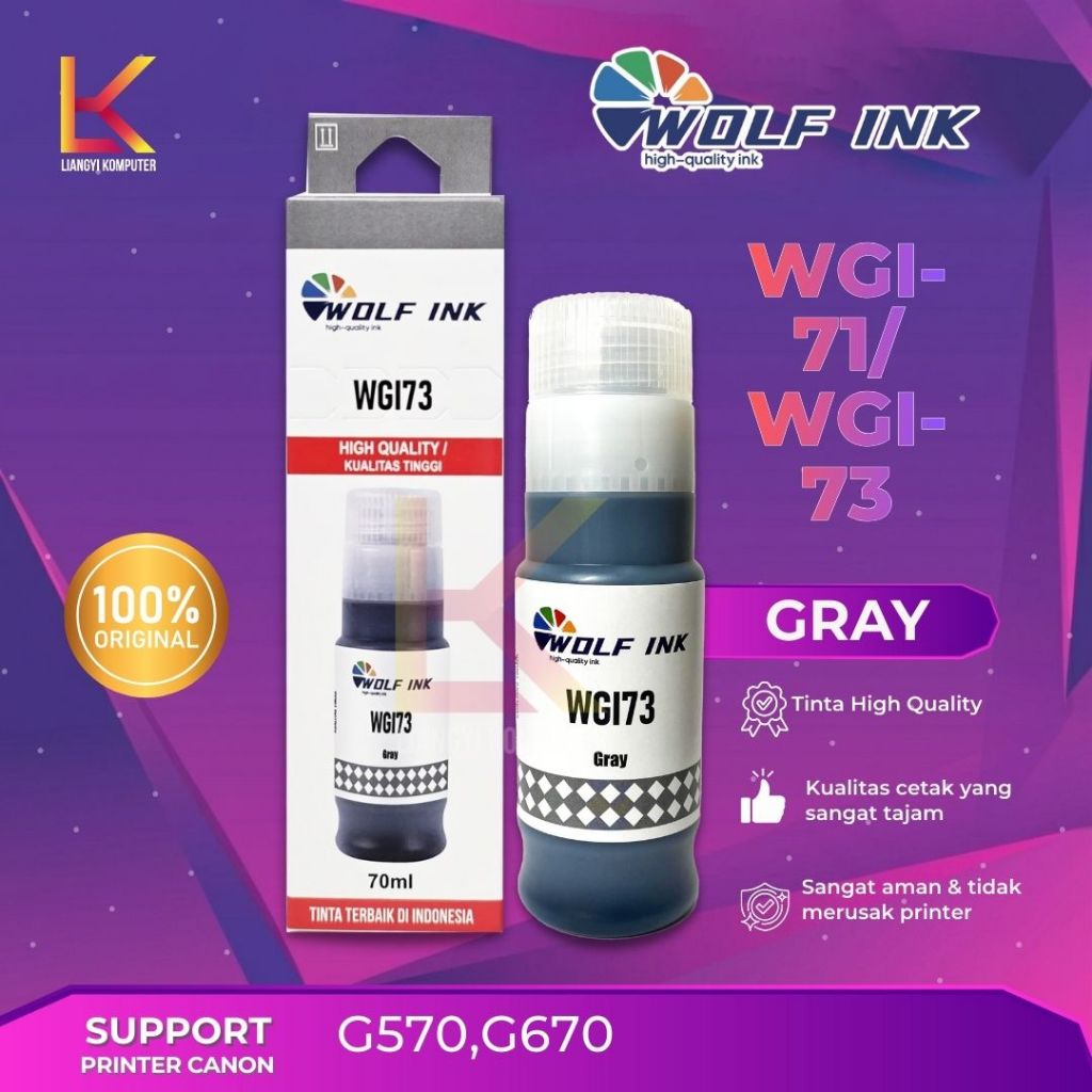 WOLF INK Canon GI-71 GI-73 Grey Tinta Hemat Tahan Lama Compatible Untuk PIXMA G-Series