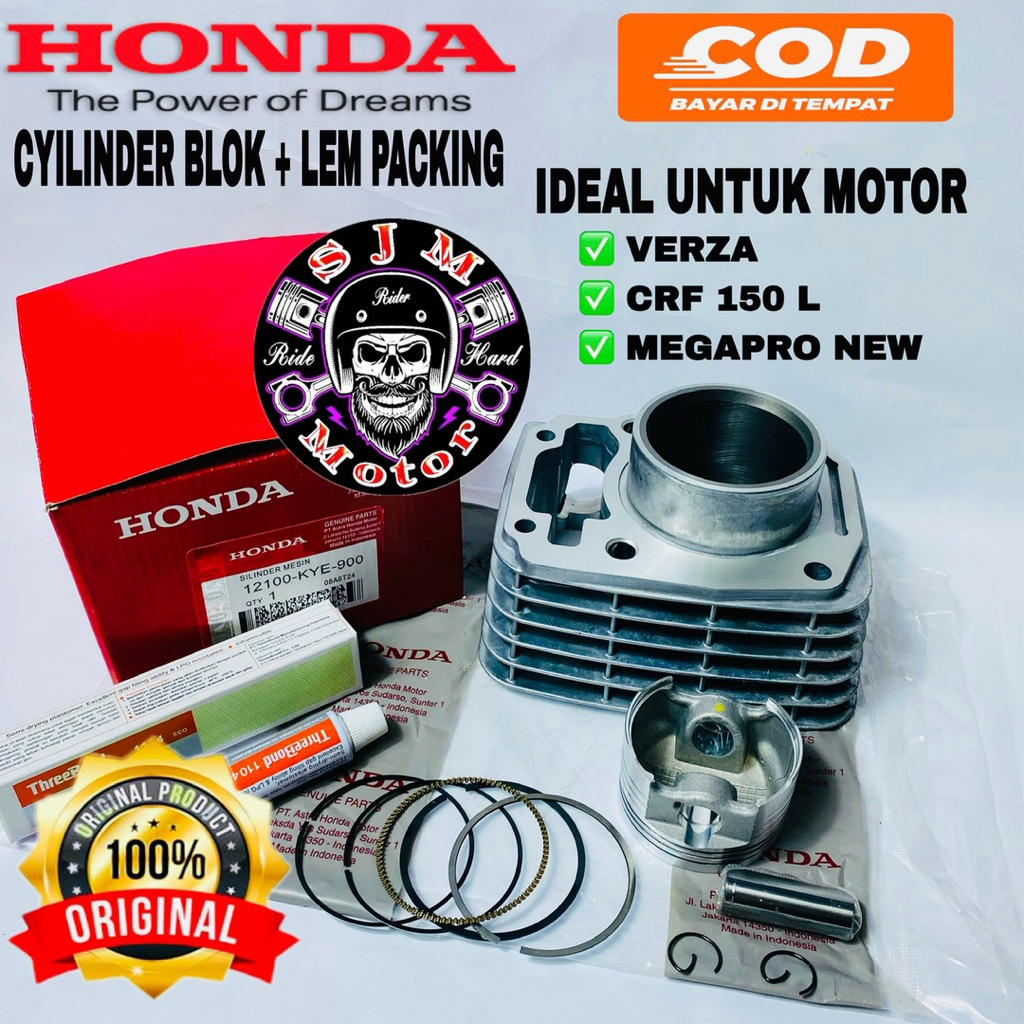 Cyilinder Blok seher KYE Isi piston kit + Lem Packing Honda Verza CRF 150 Megapro mono Ori