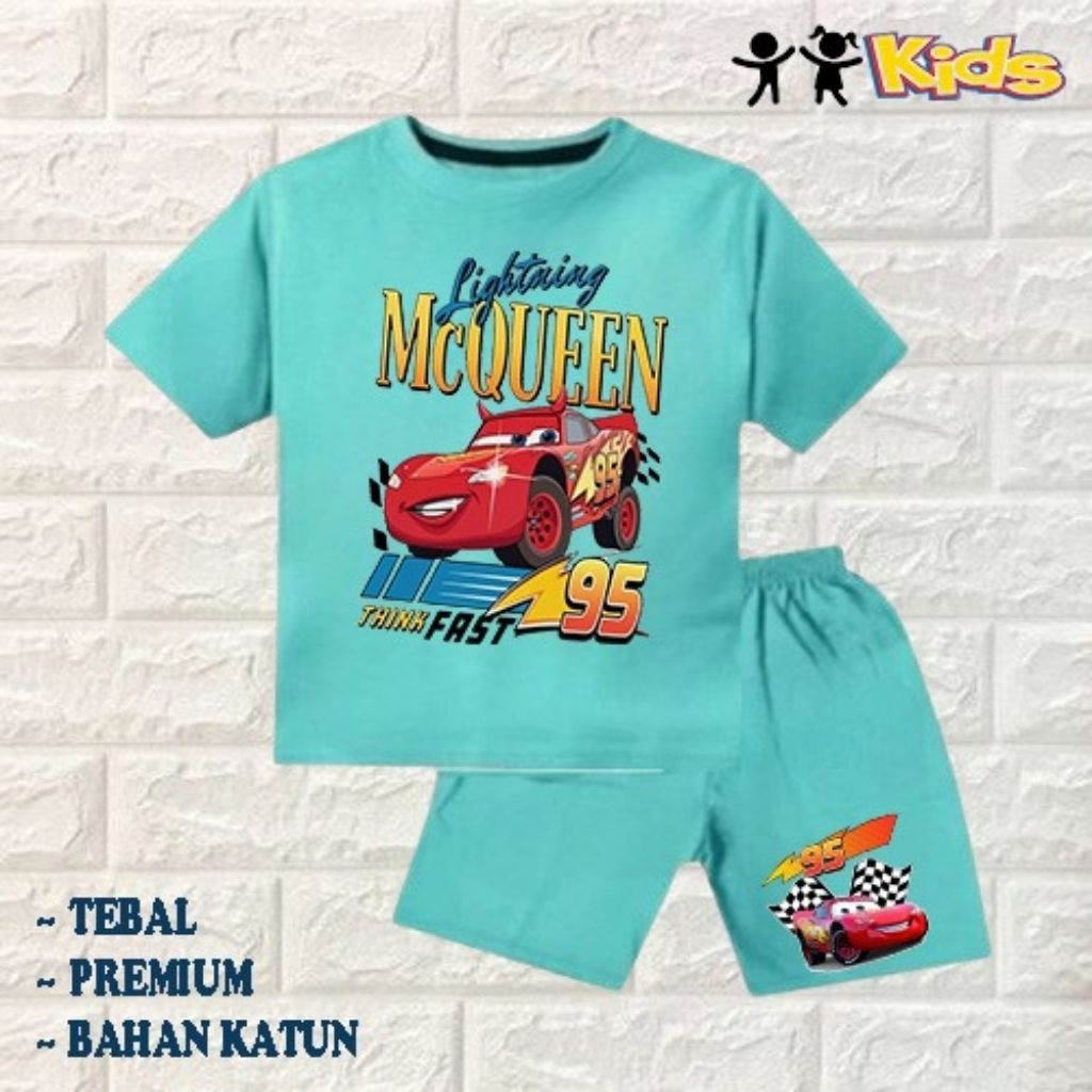 setelan baju anak laki-laki perempuan baju kaos anak laki-laki perempuan motif mobil car umur 6 bln-