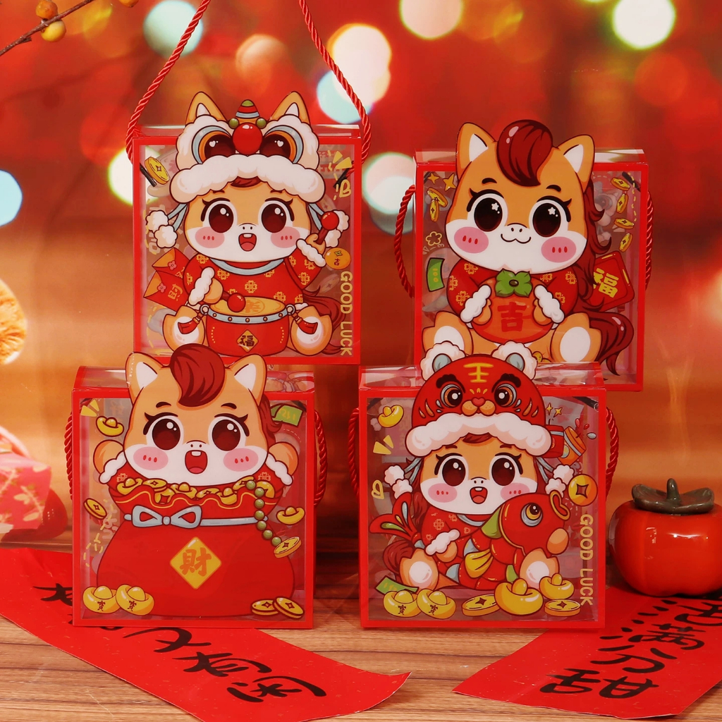 (4PCS) Kotak Imlek Tahun Kuda kotak kue imlek kotak cookies imlek horse kotak mika sincia 2026