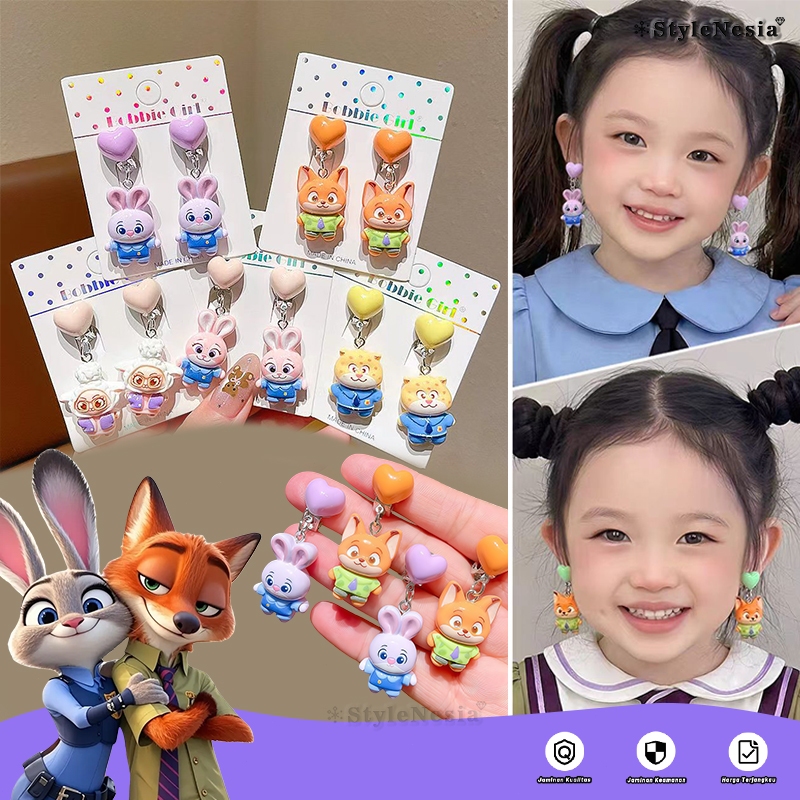Anting Anak Perempuan Tanpa Tindik 100% Tidak Sakit - Model Karakter Zootopia 3D, Bahan Alloy & Resi