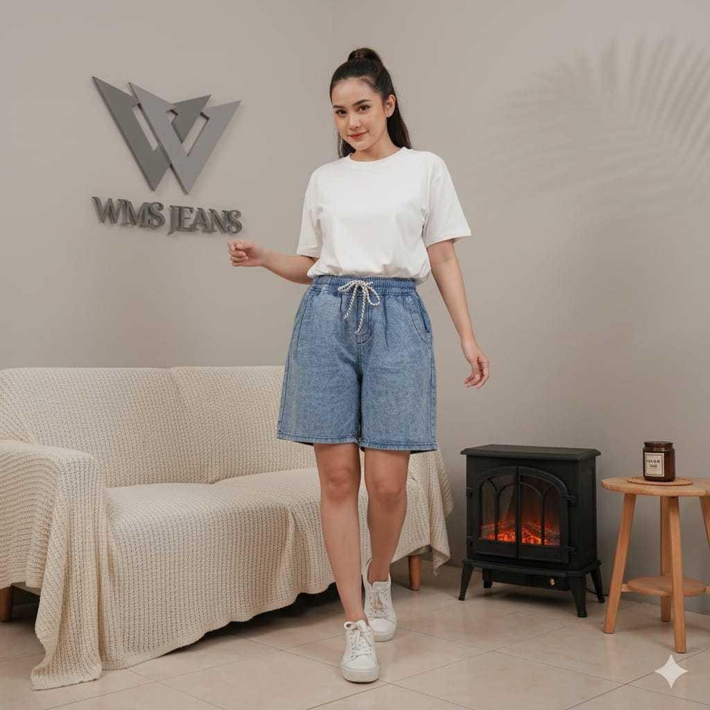 Celana Pendek Wanita Jumbo Jeans Selutut Kekinian