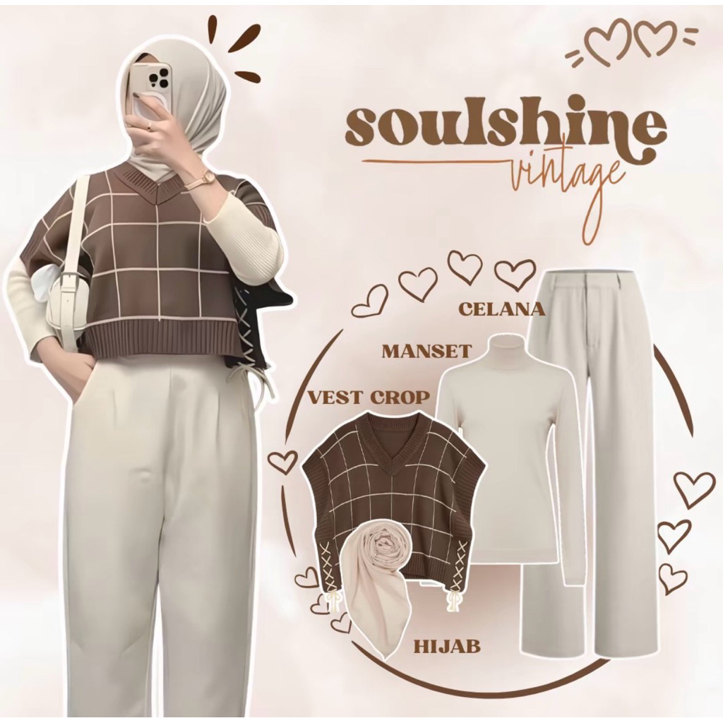 Vest Rompi Rajut Motif Kotak Kotak Tali Samping Wanita