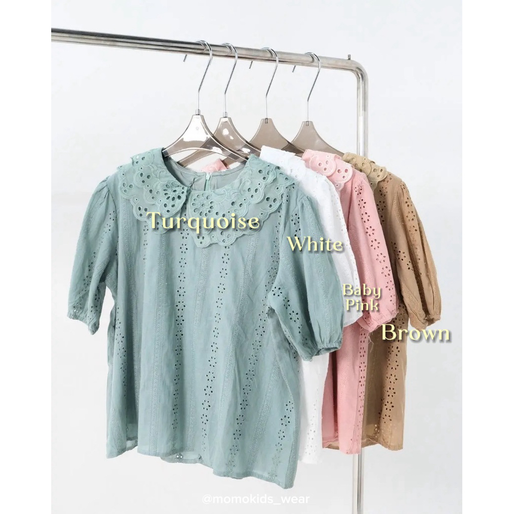 Momo- Mauren Lace Top - Baju Atasan Wanita Lace - Baju Blouse wanita- Baju motif Lace putih- Baju co
