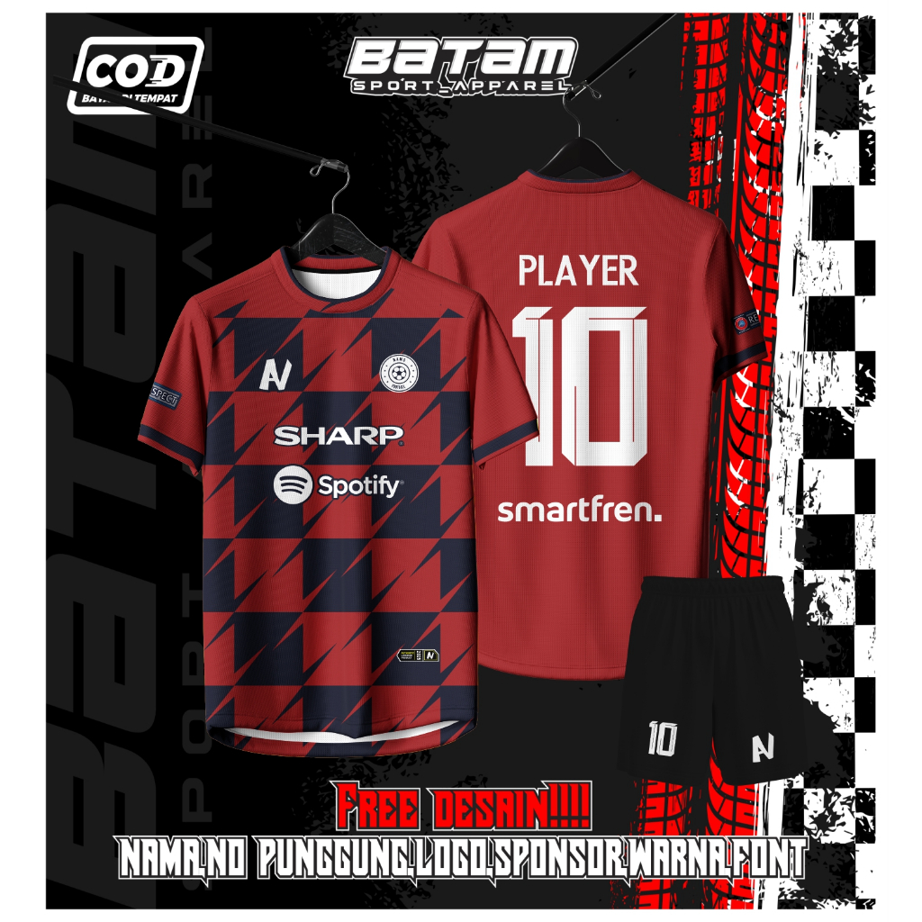 JERSEY FUTSAL / SEPAKBOLA FULL PRINTING MERAH   KEREN BEBAS CUSTOM DESIGN FREE NAMA DAN NOMOR PUNGGU
