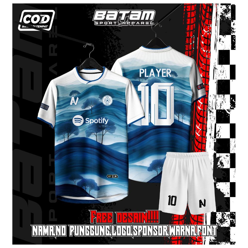 JERSEY FUTSAL / SEPAKBOLA FULL PRINTING MOTIF PEMANDANGAN KEREN BEBAS CUSTOM DESIGN FREE NAMA DAN NO