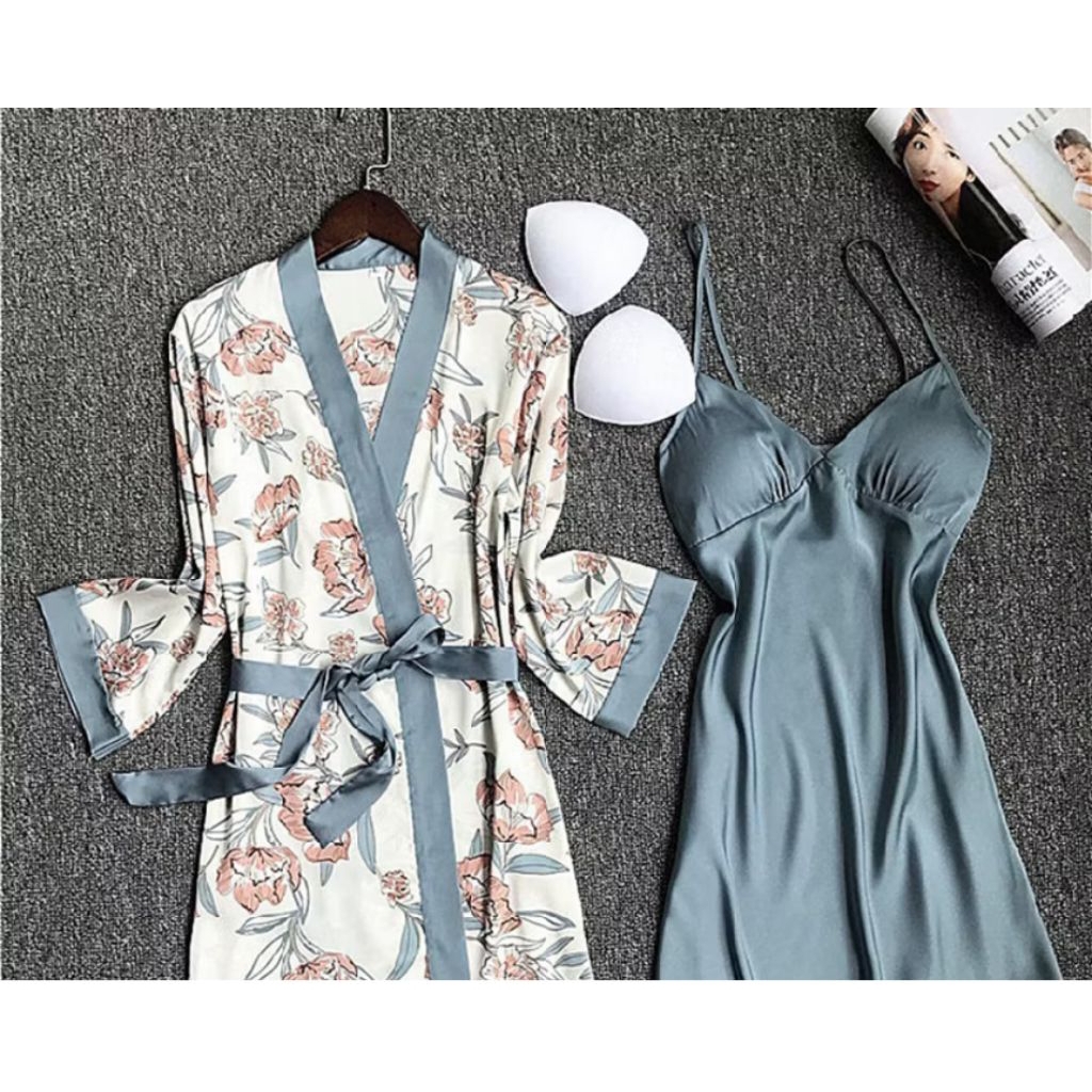 baju tidur kimono satin set