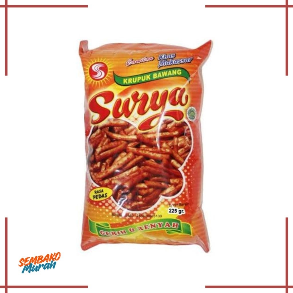 KERUPUK BAWANG SURYA KHAS MAKASSAR 225gr | CEMILAN KHAS MAKASSAR | OLEH-OLEH MAKASSAR KERIPIK PEDAS