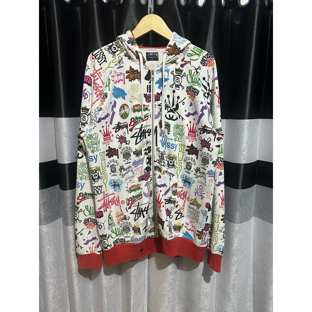 vintage stussy all logo zip hoodie