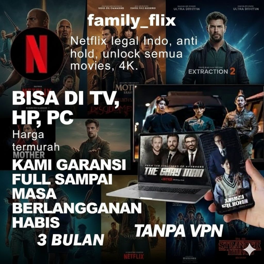 Netflix Akun Premium 3bulan private murah Tanpa VPN HD 4K - Kualitas Tontonan Maksimal garansi full 