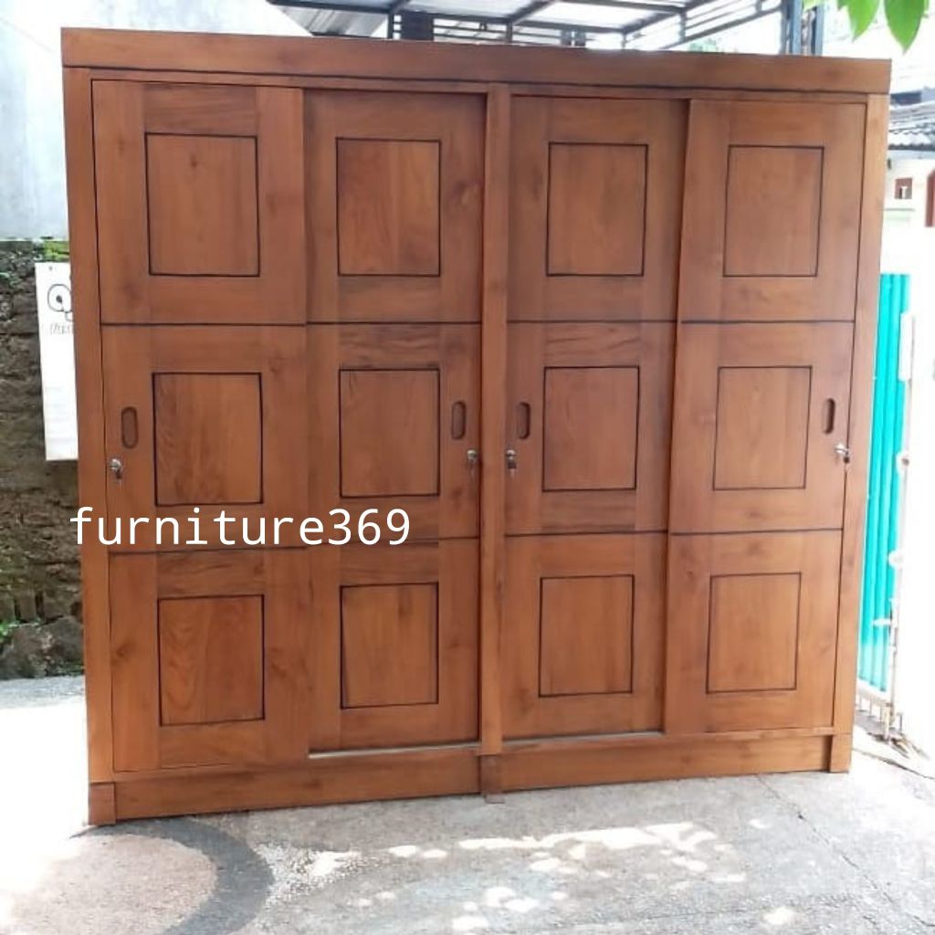lemari pakaian 4 pintu sleding minimalis kayu jati, lemari pakaian minimalis 4 pintu sleding kayu ja