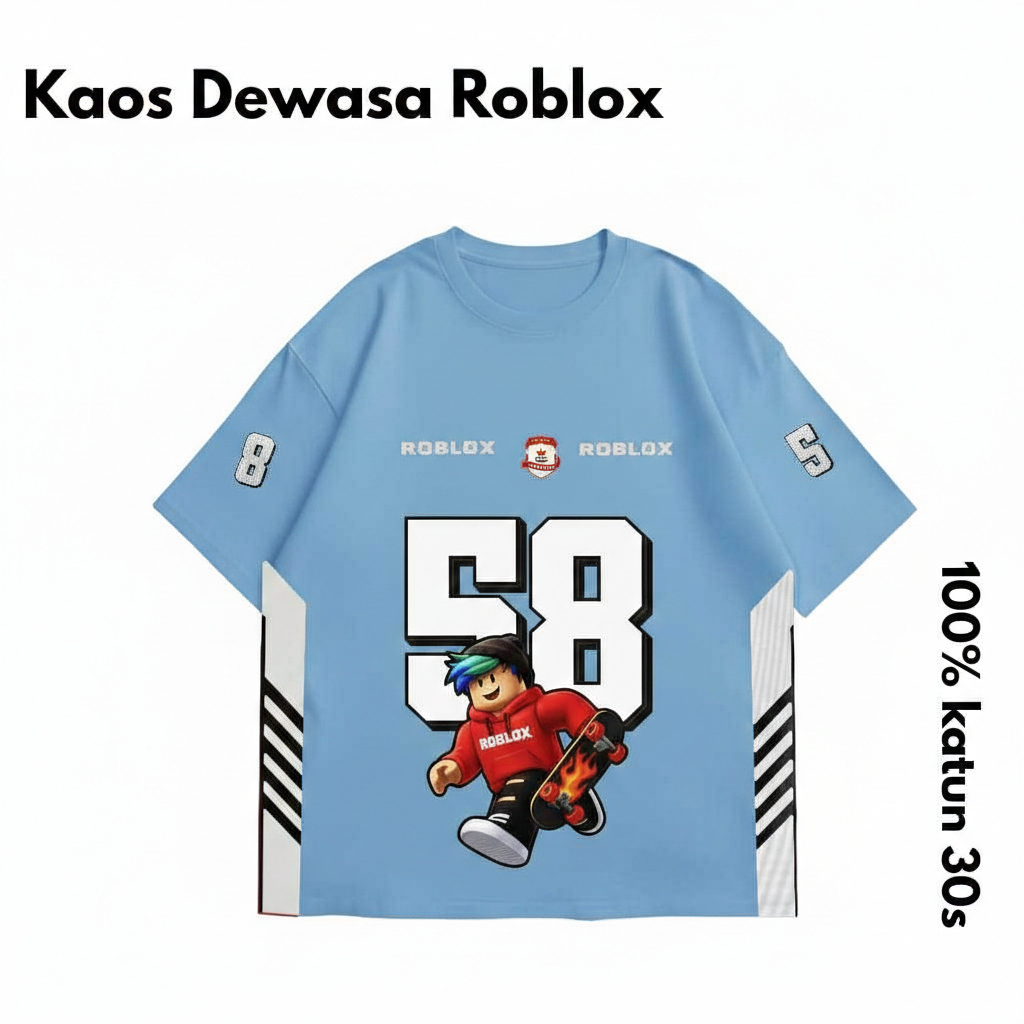Kaos Dewasa Motif Roblox Angka 58 Laki-laki Perempuan Bahan Katun 30s Super Lembut Adem Nyaman