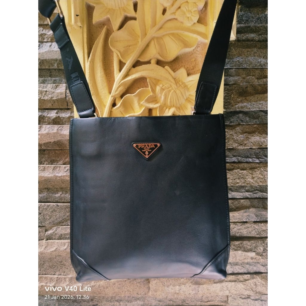 (second) PRADA Sling bag kulit legit Tas selempang pria kulit istimewa original