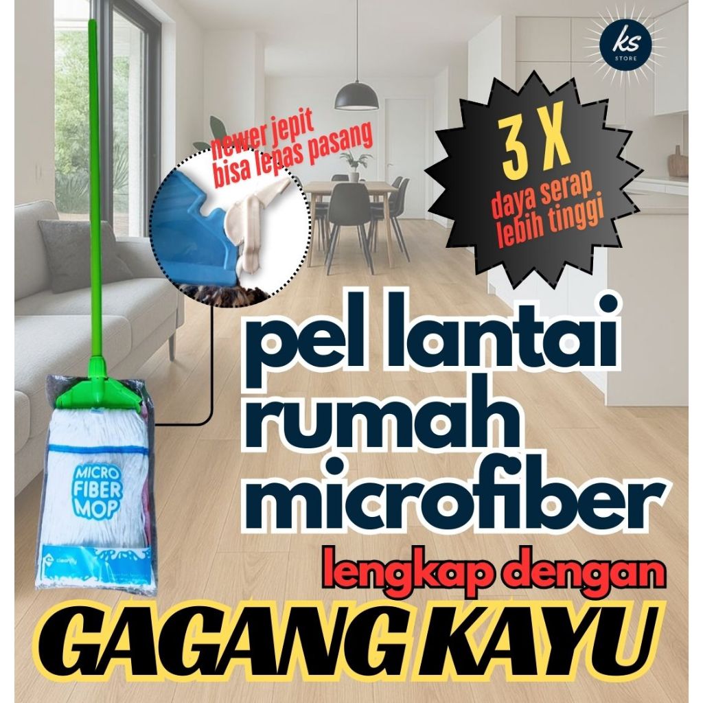 PEL LANTAI RUMAH MICROFIBER TERMURAH LENGKAP DENGAN GAGANG KAYU