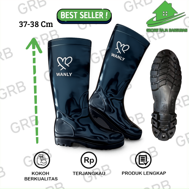 TERBARU SEPATU BOOTS PRIA HITAM KARET PROYEK / SEPATU BOOT TINGGI KARET / SEPATU BOOTS SAFETY TAHAN