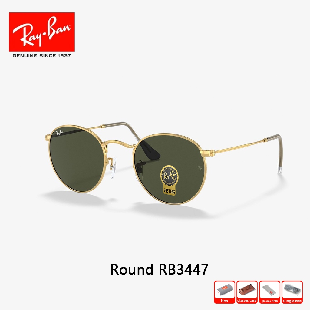 Kacamata Hitam RAY-BAN Round Metal RB3447 pria wanita Sunglasses 50mm Green Original 100% lensa kaca