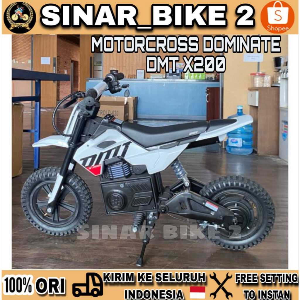 Motorcross Electric Mini Trail Anak DOMINATE DMT X-200 X 200  Ukuran 12 Inch Gas Listrik Motocross