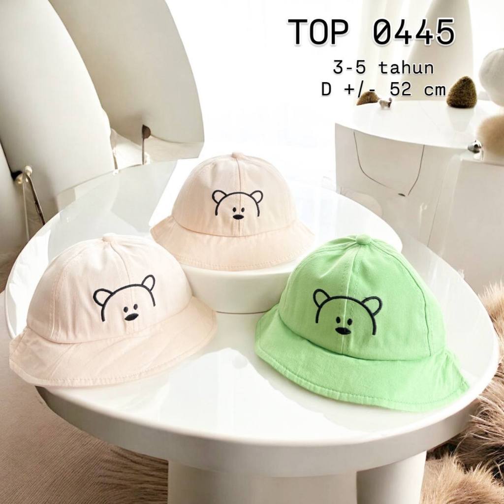 TOP 0445 - TOPI BUKET IMPORT ANAK 1-3 TAHUN BORDIR BEAR