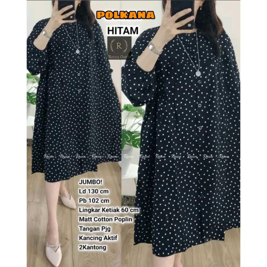 TUNIK KATUN POLIN JUMBO LD 130 MOTIF POLKADOT TERBARU BAJU ATASAN OVERSIZE WANITA BUSUI LENGAN KERUT