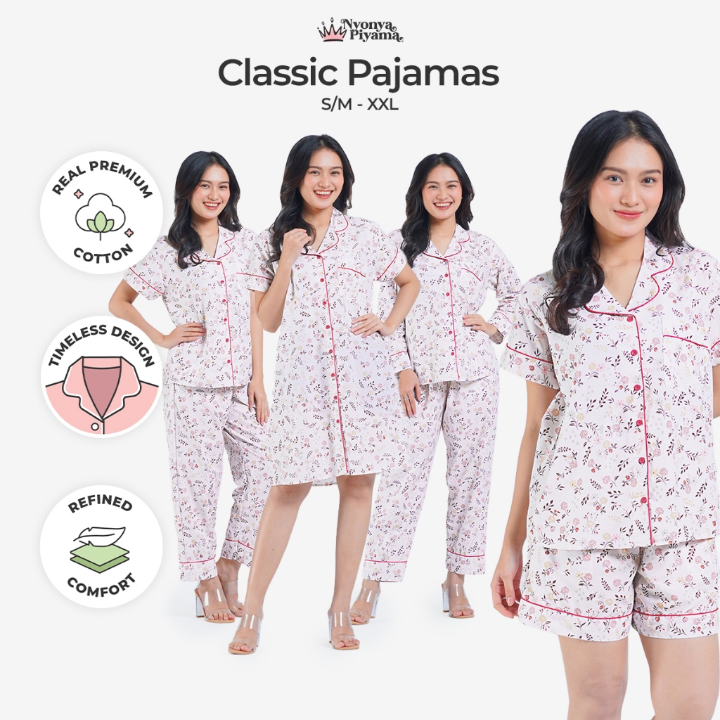 Nyonya Piyama Classic Pajamas Katun Set - Ruby