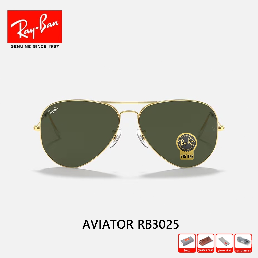 Kacamata Hitam RAY-BAN Aviator RB3025 Large Metal pria wanita Sunglasses 58mm green Original 100% UV