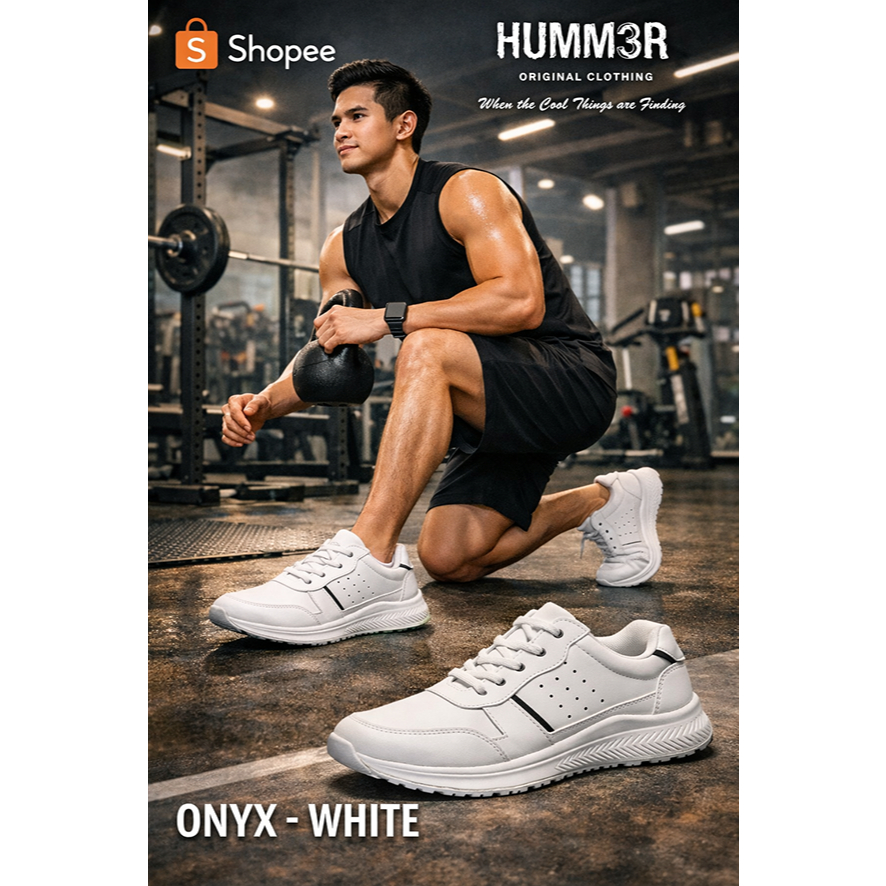Humm3r Onyx White - Sepatu Putih Pria Big Size 45 - 52 Running Sneakers Olahraga Pria