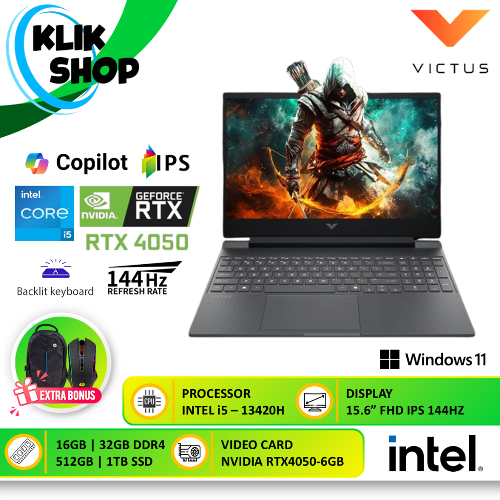 Laptop HP Victus 15 RTX 4050 i5 13420H 32GB 1TB SSD FHD IPS 144Hz Windows 11 Home