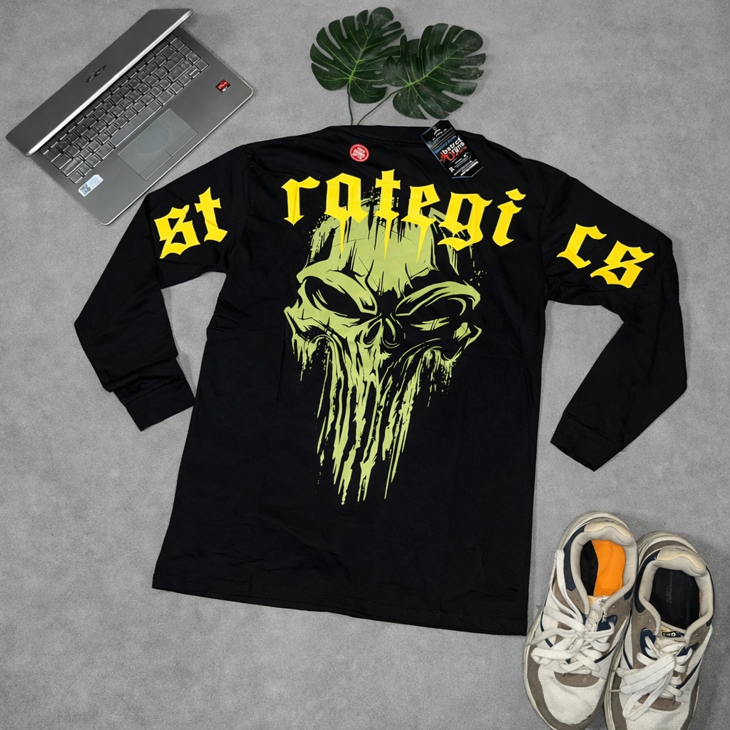baju kaos distro pria lengan panjang gambar tengkorak strategic/ baju kaos pria dan wanita keren/ ba