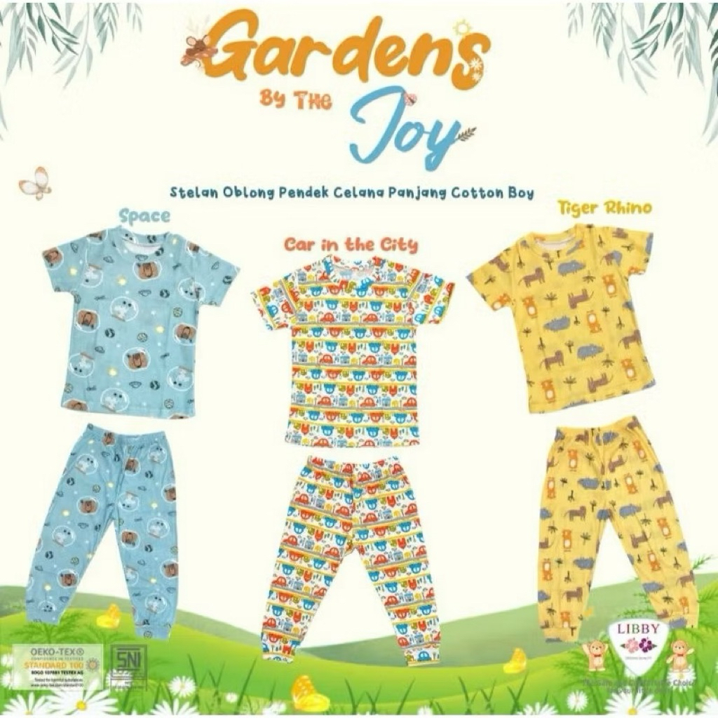 LIBBY Setelan Oblong Baju Anak Bayi Lengan Pendek Celana Panjang Laki-Laki & Perempuan