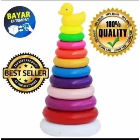 Donat Susun Mainan Edukasi Ring Donat Jumbo 12 Tingkat Plus Bebek Lucu