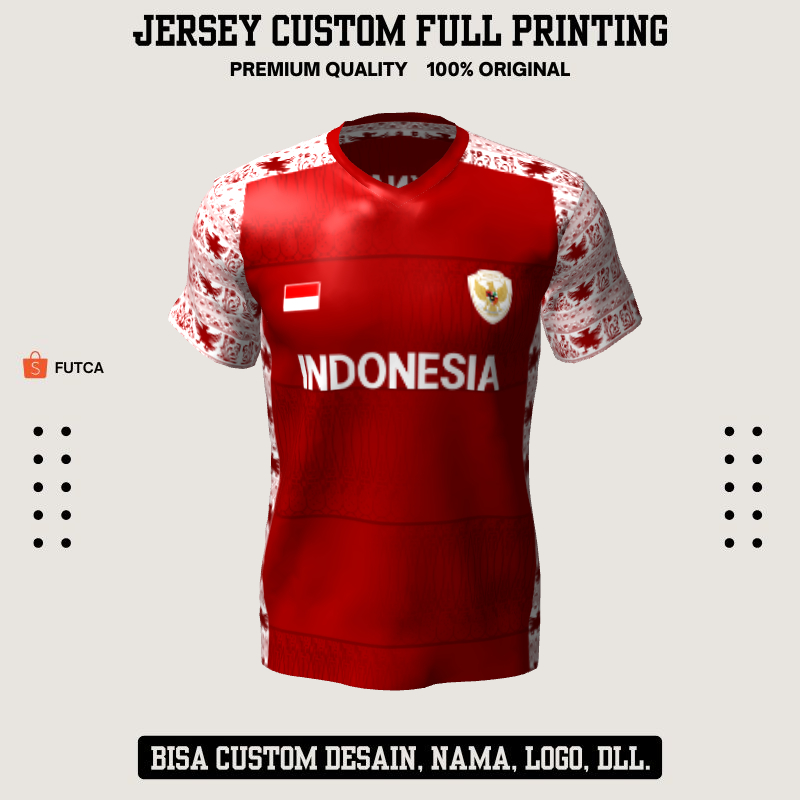 Kaos Jersey Futsal Timnas Merah Putih 617 - Jersey Kaos Sepakbola Bisa Custom Full Printing