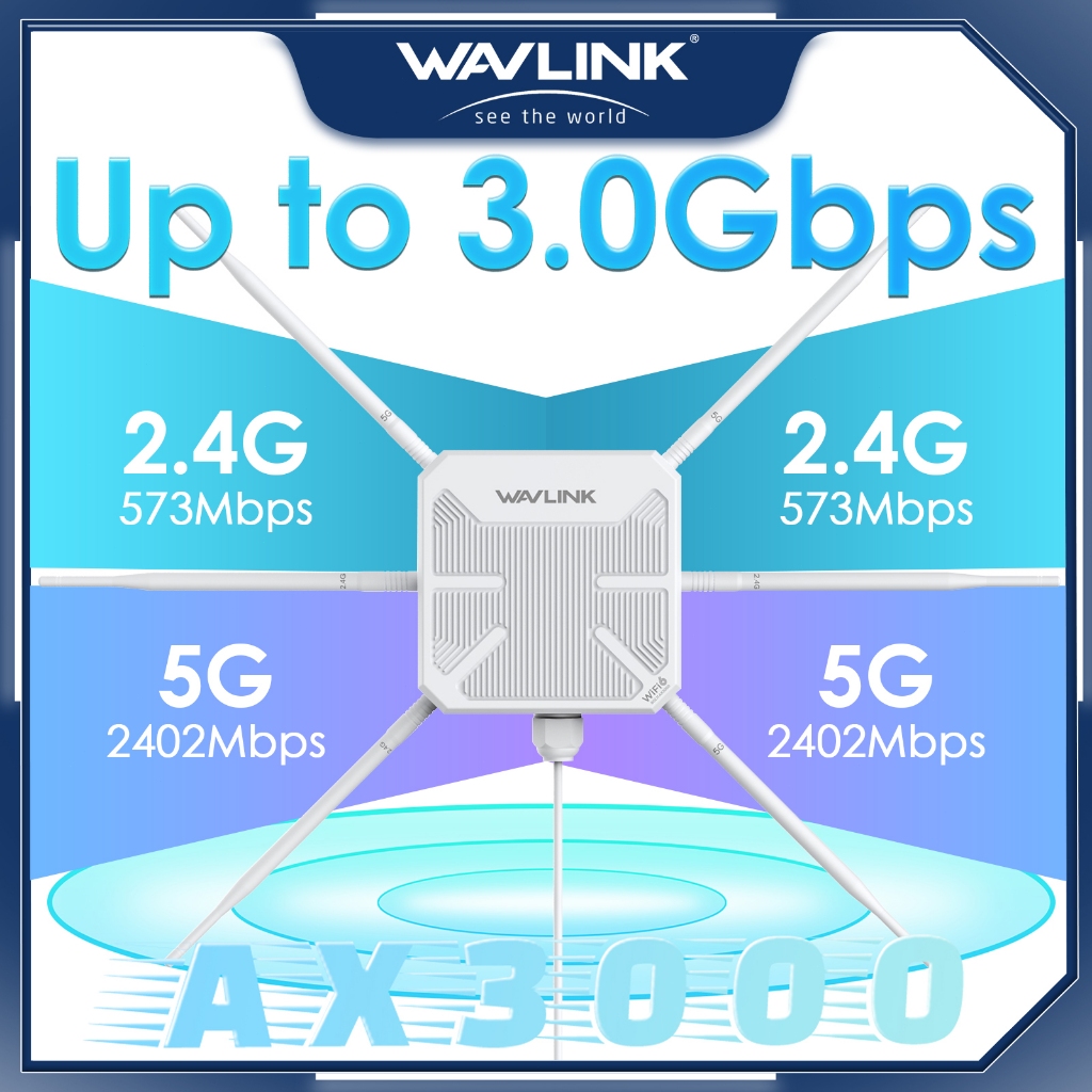 WAVLINK WiFi6 AX3000 Outdoor Access Point/Mesh Extender, Dual Band 2.4G+5G AX3000 Jaring WiFi Luar R