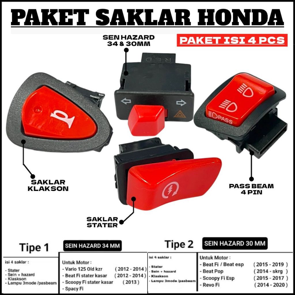 Tombol Saklar Paket Saklar Honda Model Vietnam 4pcs Beat Pop Beat Deluxe Beat Street Esp Beat Fi Var