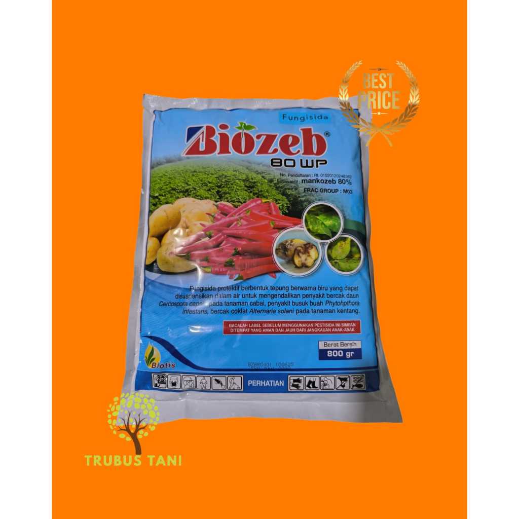 BIOTIS BIOZEB 80WP Fungisida Protektif Mankozeb 80% Melindungi Jamur 800gr Biru