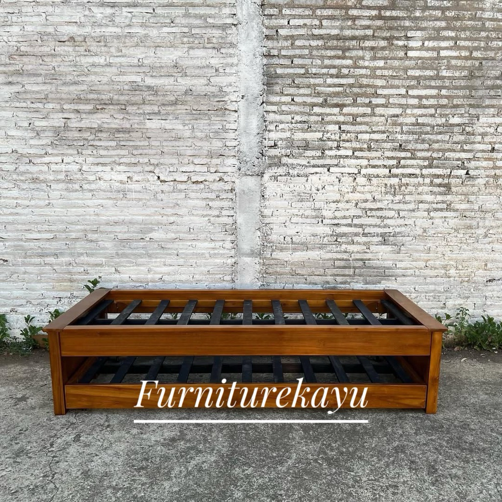 dipan sorong anak minimali kayu jati, dipan anak murah kayu jati, tempat tidur sorong anak kayu jati