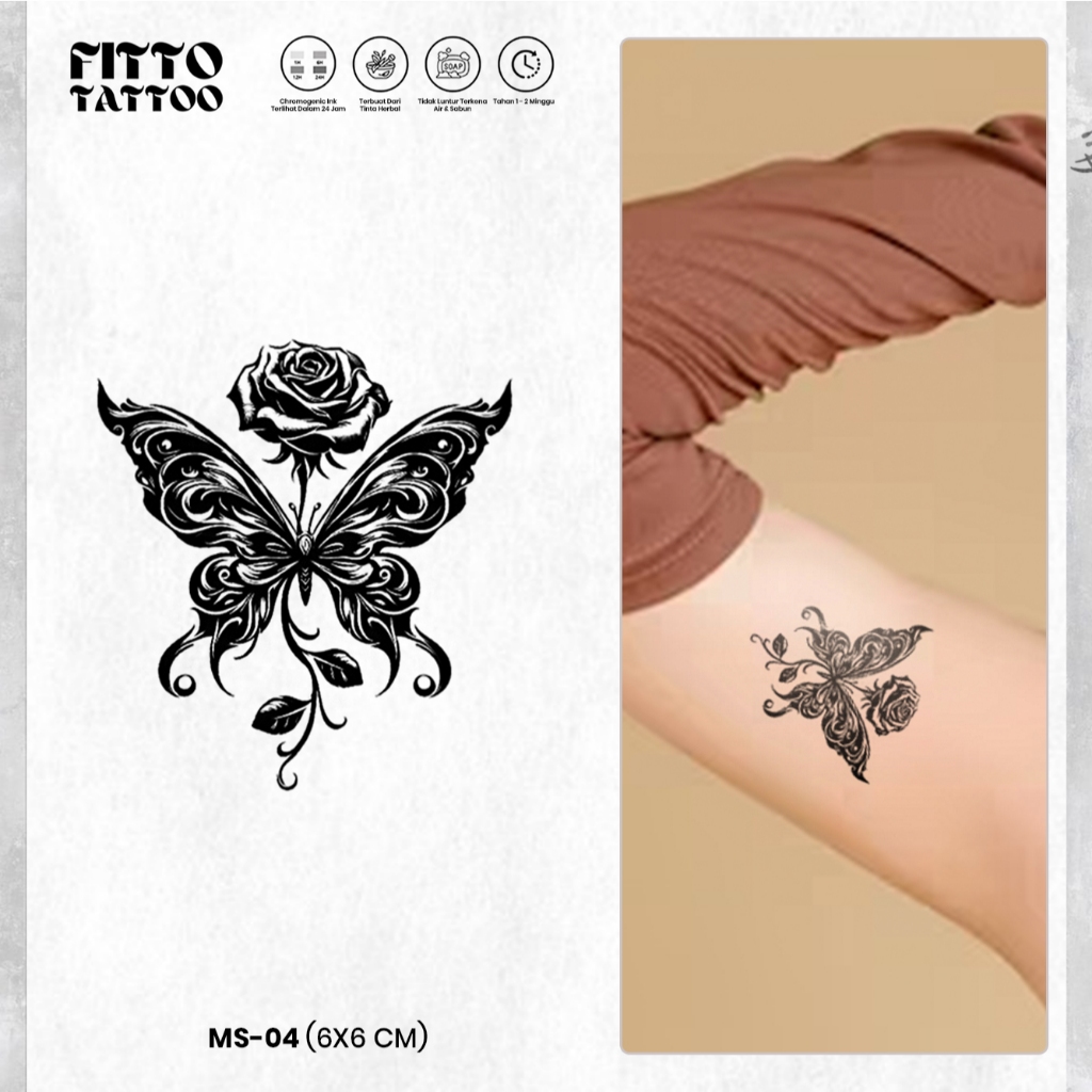 Stiker Tato Temporer Fruit Ink Premium Semi Permanent Tatto Kecil Love Bunga Anti Air Temporary