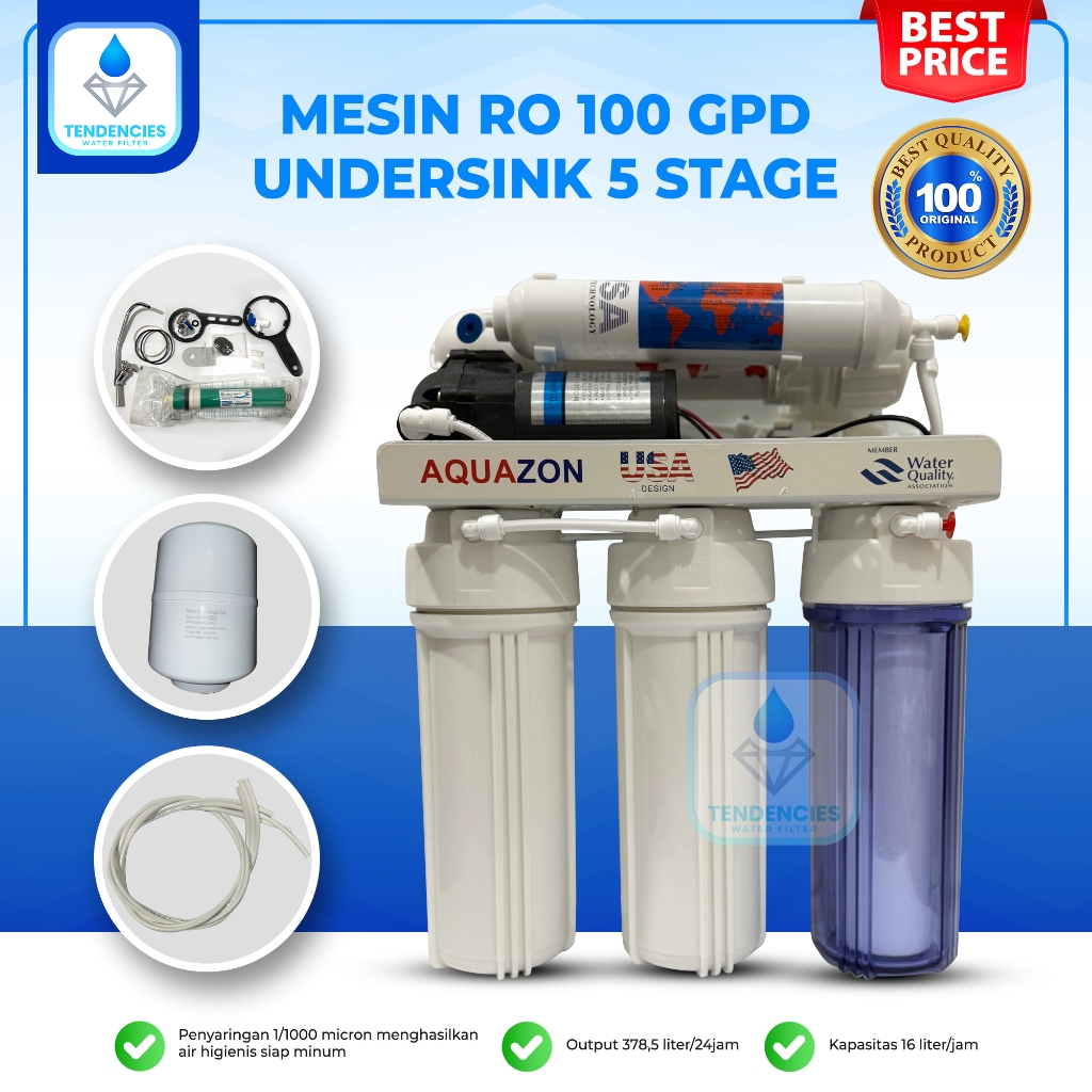 Mesin RO 100 GPD AQUAZON Undersink 5 Tahap Reverse Osmosis Filter Air Minum Rumah Tangga