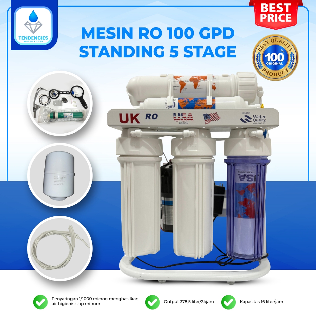 Mesin RO 100 GPD UK Standing 5 Stage Reverse Osmosis Filter Air Minum Rumah Tangga Depot