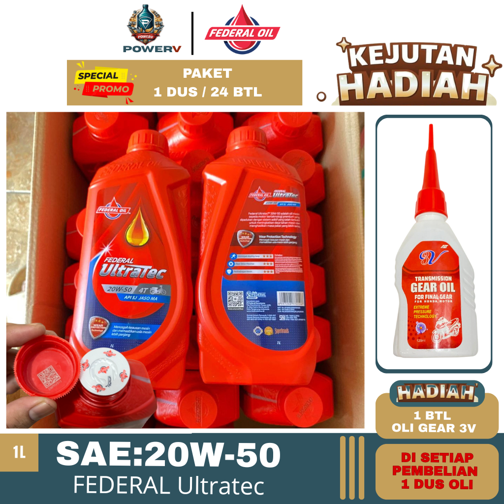 ( PAKET 1 DUS 24 BTL ) OLI FEDERAL ULTRATEC 1 LITER 20W-50 Non Matic