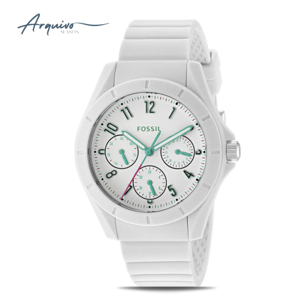 Jam Tangan Fossil Wanita Poptastic Chronograph White Rubber Casual Original ES4064