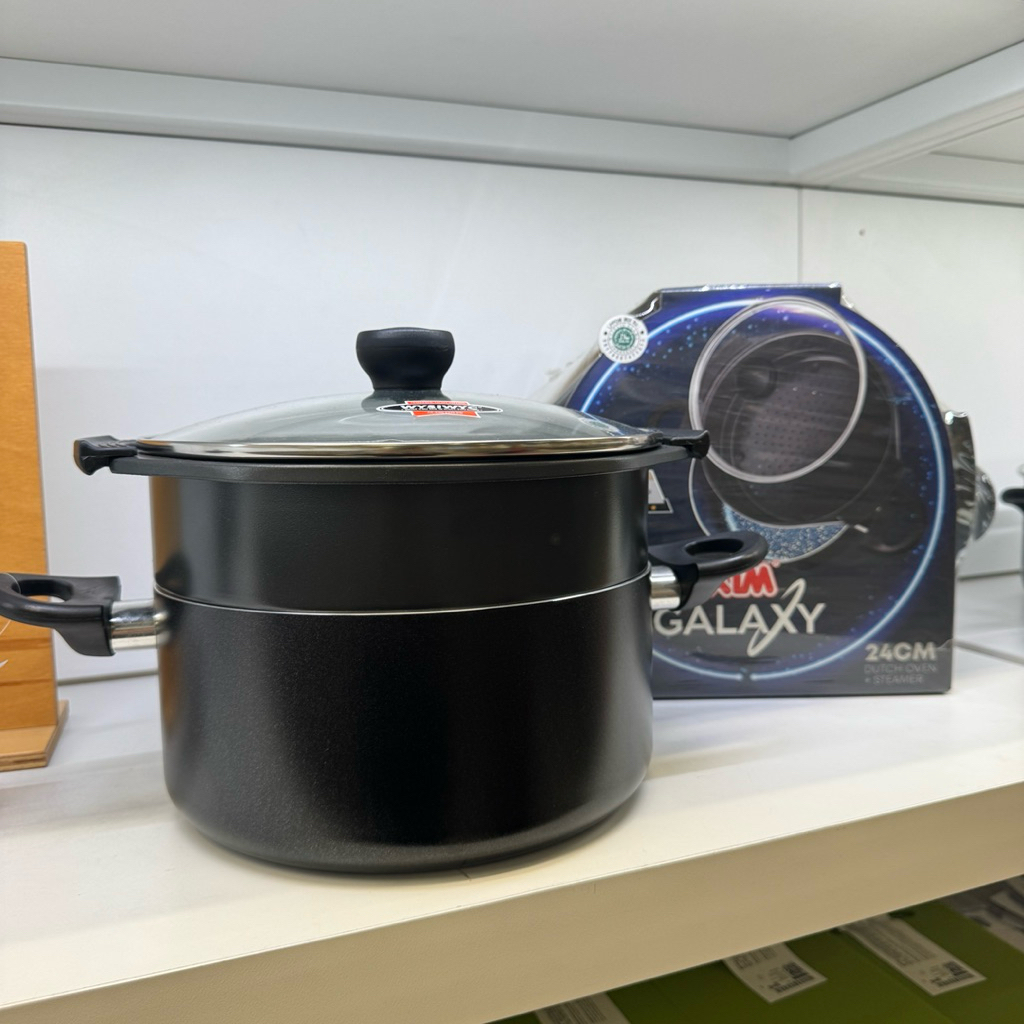 MAXIM Panci Dutch Oven Steamer 24 cm Panci Kukus Teflon Tutup Kaca