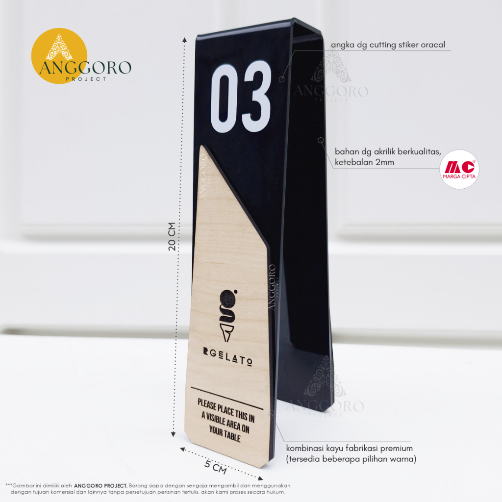 Nomor Meja Akrilik Papan Tanda Nomor Meja Tinggi 20 CM / Nomor Meja Akrilik Kayu Premium