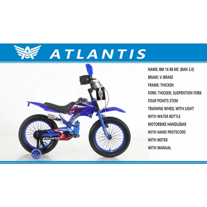 [ BIG SALE ] ATLANTIS Sepeda Anak BMX size 12 16 18 inch Model Motor Cross Trail - Roda Samping - Ba