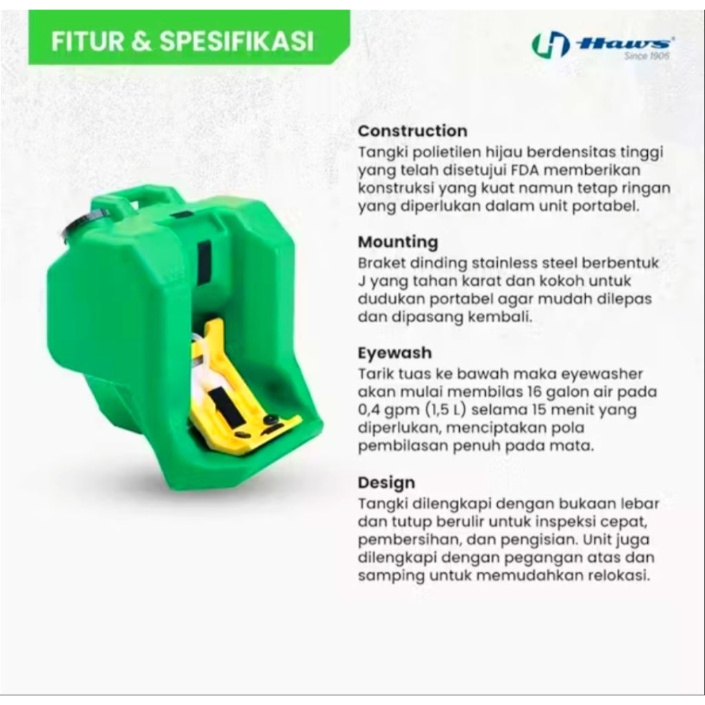 Haws 7500 Portable Gravity Fed Eyewash / Eye Wash Haws 7500 Potable 16 Gallons Original