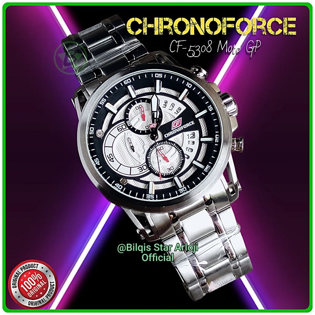 Jam Tangan ChronoForce CF-5308 Edisi Moto GP Tali Rantai Silver Original